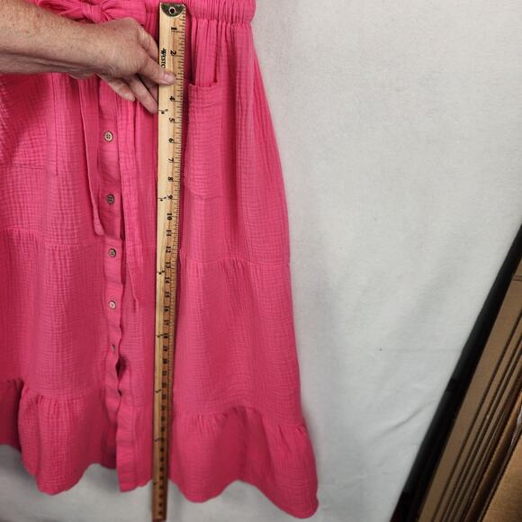 Laurel Grey Dress Women’s SZ M Pink Button Front Tie Waist Tiered Cotton EUC - Picture 13 of 16